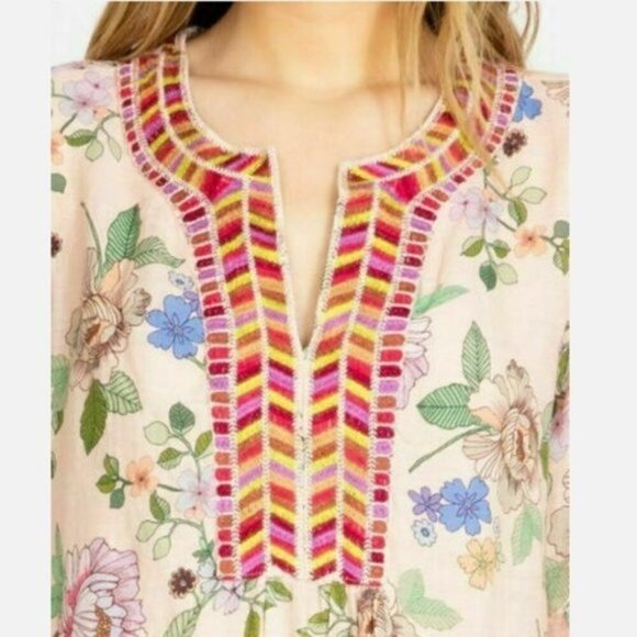 💕JOHNNY WAS💕 Flare Sleeve Tunic Dress ~ 100% Ramie Ombre Floral Print Medium - Picture 9 of 16